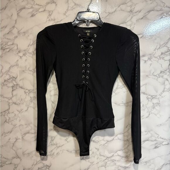 NEW AFRM EDIE BODYSUIT Elegant Black Lace-Up Bodysuit Size XS - Picture 2 of 8